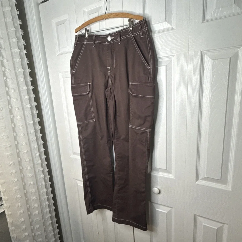 True Religion Baggy Cargo Pants 31 Brown Contrast Stitch Horseshoe Y2K Hip Hop